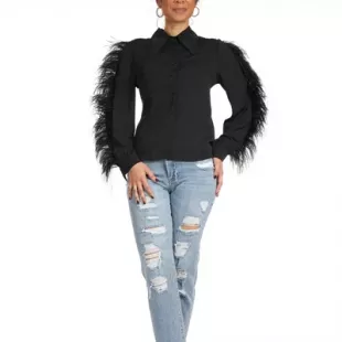 Black Fringe Feather Blouse