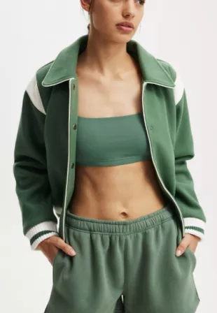 On field panelled bomber jacket in green