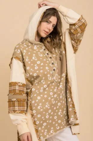 Petals And Plaid Long Hoodie