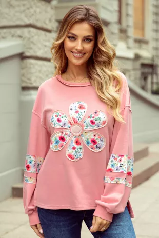 Floral Applique Baggy Pullover Sweatshirt