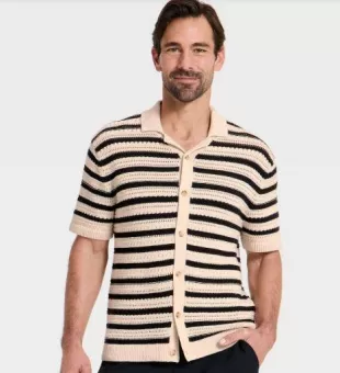 Short Sleeve Full-Button Polo Sweater