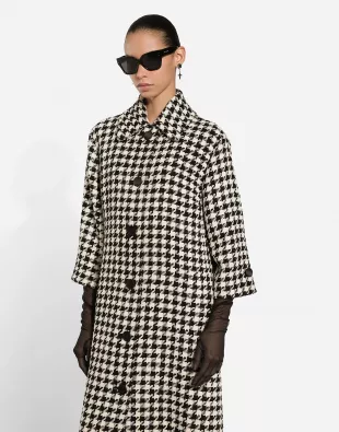 Single-breasted Macro-houndstooth Wool Coat