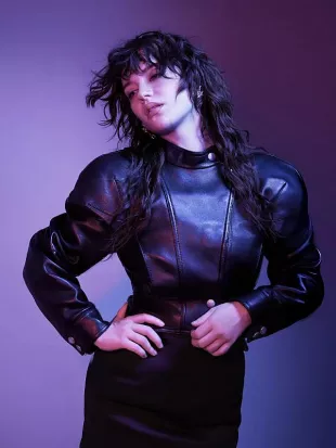 Sophie Thatcher 2026 Tacked Sleeve Leather Jacket