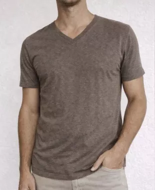Brown Pima Cotton V-Neck Short Sleeve T-Shirt