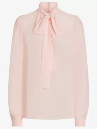 Ted Lasso S04 Hannah Waddingham Pink Tie-Neck Silk Blouse