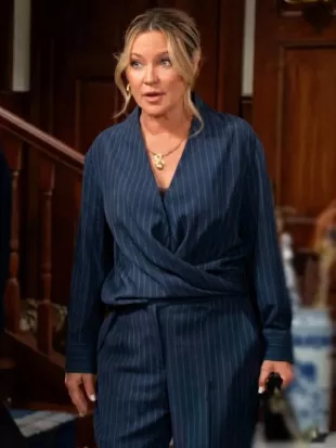 The Young and the Restless Sharon Newman Blue Pinstripe Wrap Top