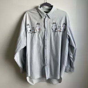 Denim Chambray Cow Family Embroidery Button-Down Shirt