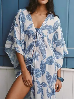 General Hospital 2026 Jane Elliot Blue Leaf Print Kaftan