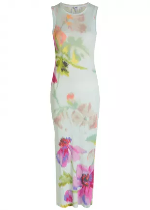 Floral Ribbed silk-blend Midi Dress