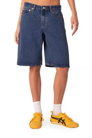 Oversize Low Rise Denim Bermuda Shorts