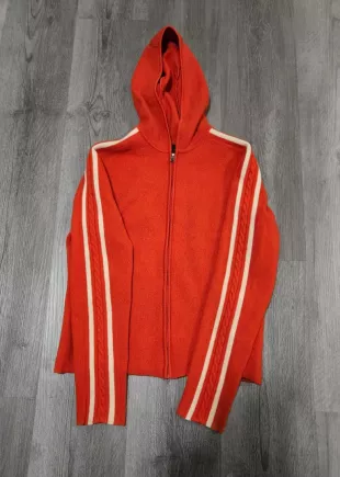 Orange Zip-Up Hoodie with Cream Stripes