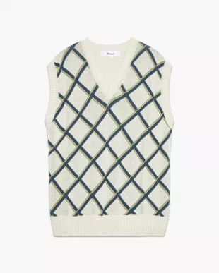 Argyle Knitted Vest in Off White