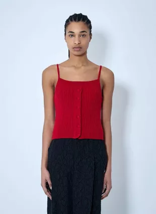 Red Straight Neck Wool Tank Top