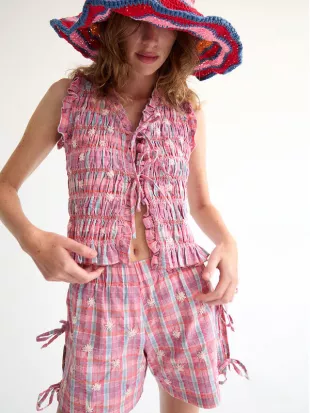 Alondra Smocked Top in Pink Plaid