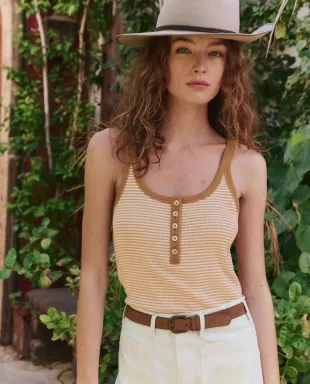 The Henley Slim Tank in Bronze Stripe