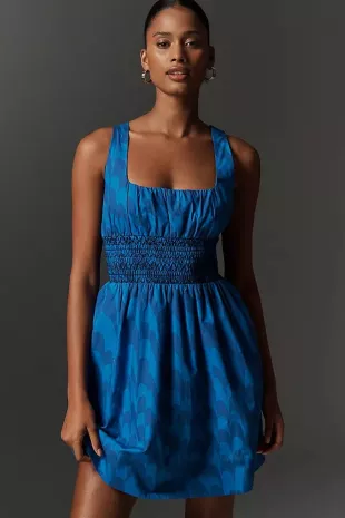 Sleeveless Square-Neck Smocked Mini Dress