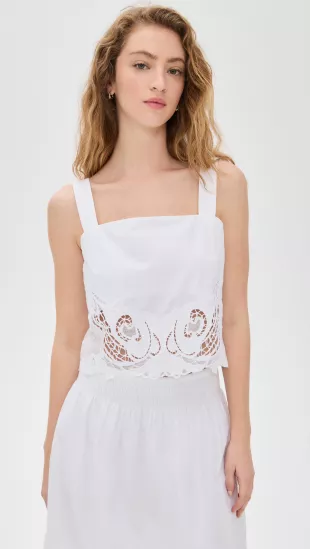 Clem Lace-Trim Poplin Tank Top