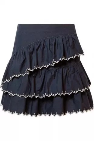 Ella Embroidered Ruffle Skirt Navy