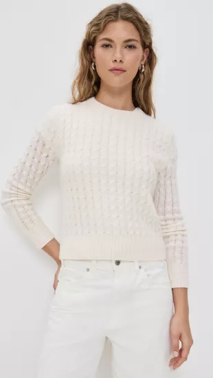 Cashmere Cable Shrunken Crew Sweater