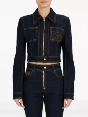 Embroidered Zip-front Denim Jacket