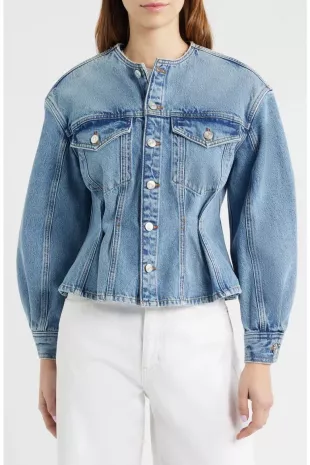 The Nipped Collarless Denim Jacket