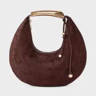 Metal Handle Crescent Saddle Handbag