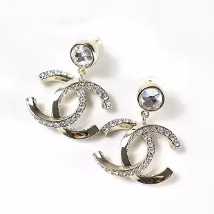 23B Gold Crystal CC Logo Classic Statement Stud Pendant