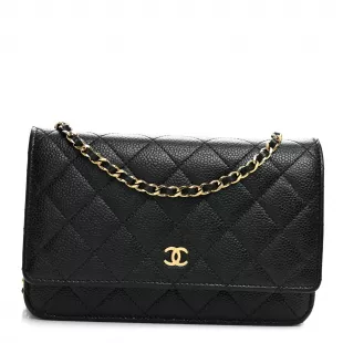 Caviar Quilted Wallet on Chain WOC Black