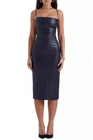 Jalena Lace-Up Back Faux Leather Cocktail Dress