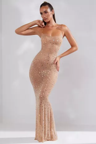 Antonella Sheer Embellished Scoop Neck Evening Gown