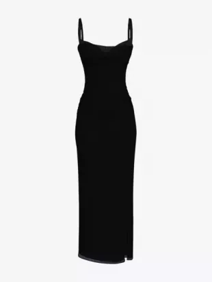 Lini Corset-Bodice Stretch-Mesh Maxi Dress