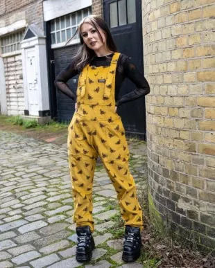 Gold Bee Print Cotton Corduroy Dungarees