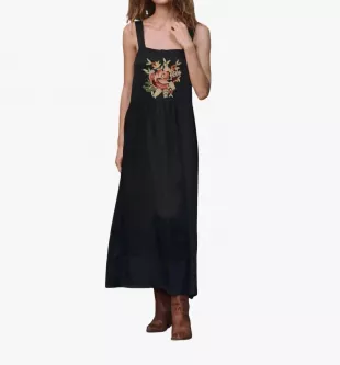 Day Dress with Bouquet Floral Embroidery