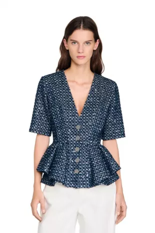 Sequinned Jacket in Navy Blue