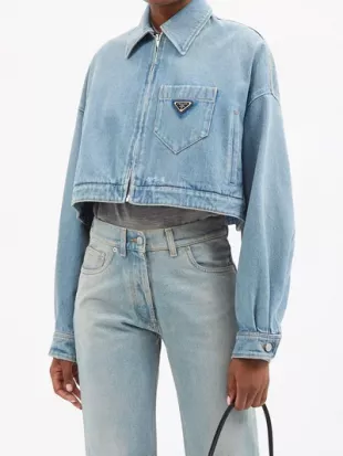 Logo-Patch Cropped Organic Cotton Denim Jacket