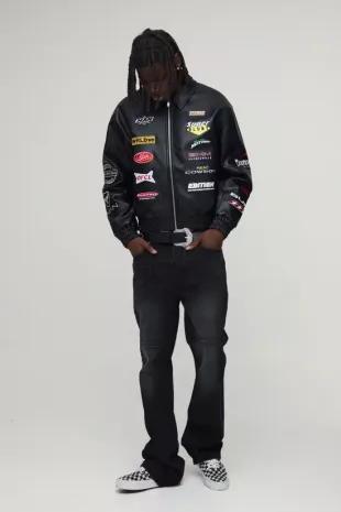 PU Rodeo Applique Badge Varsity Bomber Jacket