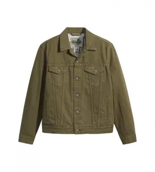 Vintage Olive Green Military Trucker Jacket