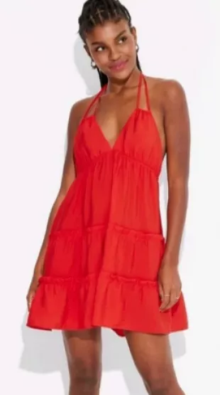 Wild Fable Women's Triangle Cup Tiered Mini Babydoll Dress
