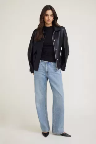 Oversized Faux Leather Aviator Jacket