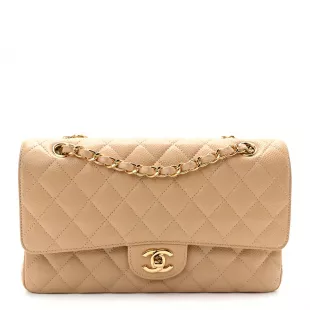 Caviar Quilted Medium Double Flap Beige Clair