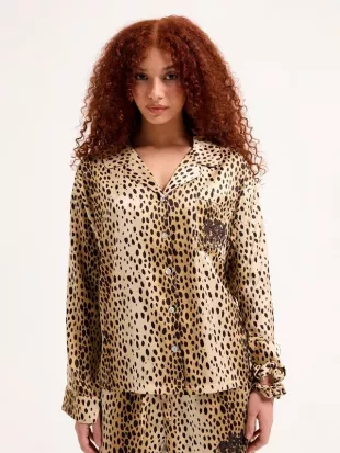 Tamzin Satin Cheetah Print Pyjama Set