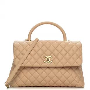 Caviar Quilted Medium Coco Handle Flap Light Beige