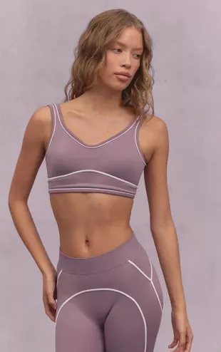 Ash Grey Seamless Contrast Detail Sports Bra