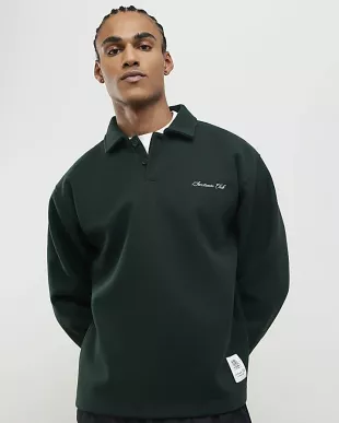 Green Oversized Fit Applique Rugby Polo