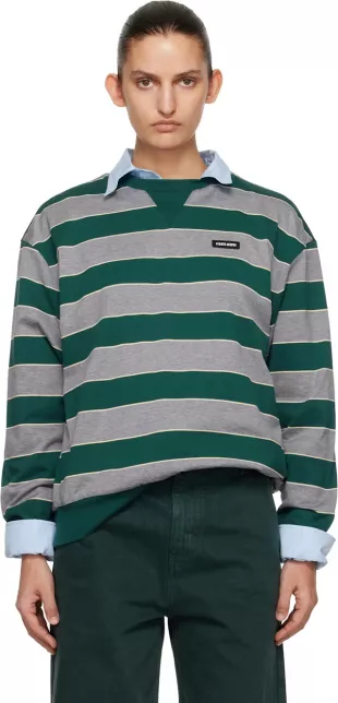 Green & Gray Striped Jersey Sweatshirt