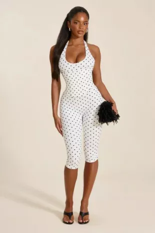 The Sandra Capri Jumpsuit in Polka Dot
