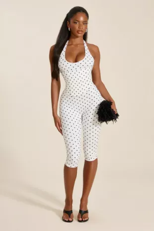The Sandra Capri Jumpsuit in Polka Dot