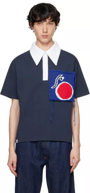 Navy Knit Patch Polo
