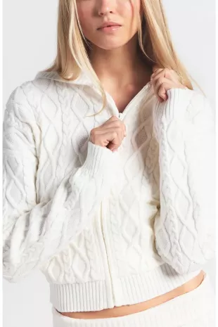 Sweater Knit Shrunken Zip-Up Hoodie