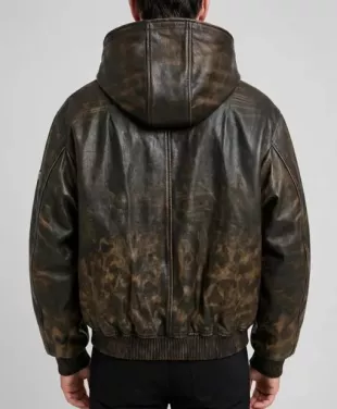 Cropped Leopard Print Leather Bomber Jacket
